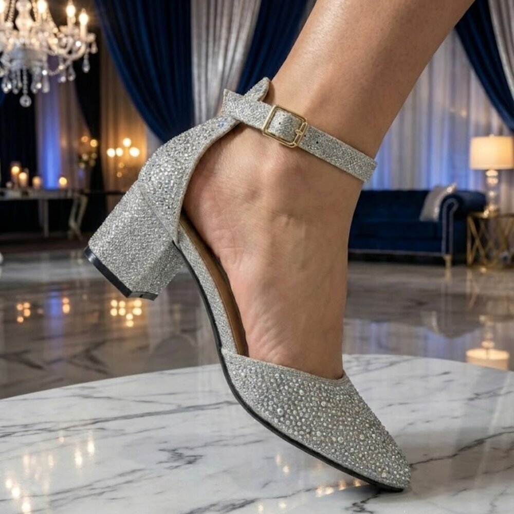 NWT Bonnibel Silver Rhinestone Block Heel Pumps - Picture 5 of 6
